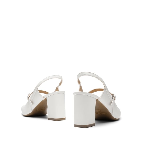 Mary Jane Slingback Chunky Heel Pumps - WHITE PU - 3